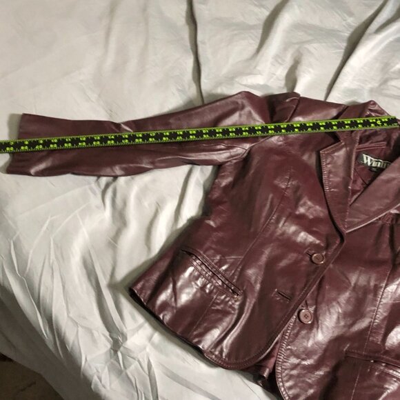 Winlit Women's Leather Blazer Jacket Size 15-16 Red Button Front Y2K - Picture 10 of 16